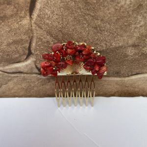Peinecillo abanico piedras rojo