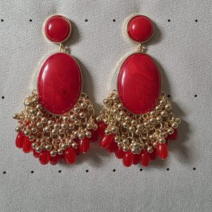 Pendiente doble fleco rojo