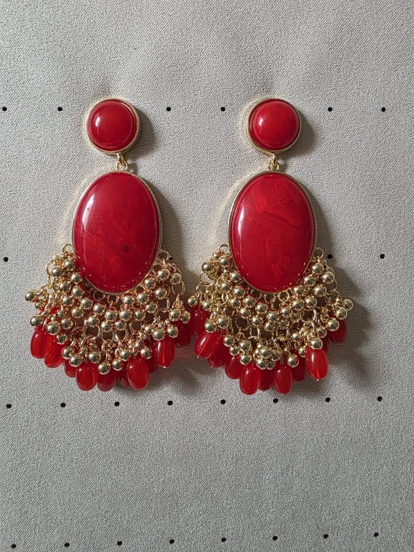 Pendiente doble fleco rojo