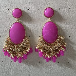 Pendiente doble fleco fucsia