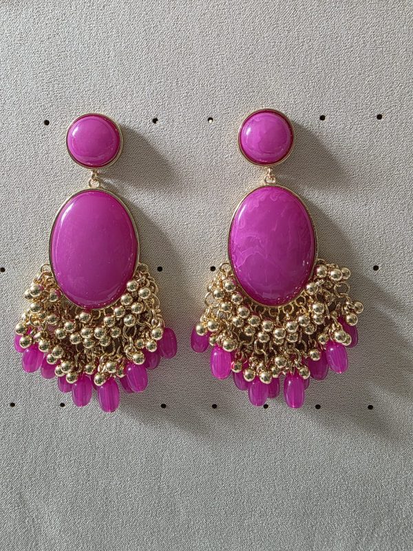 Pendiente doble fleco fucsia