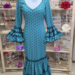 Vestido Aguamarina con lunar negro