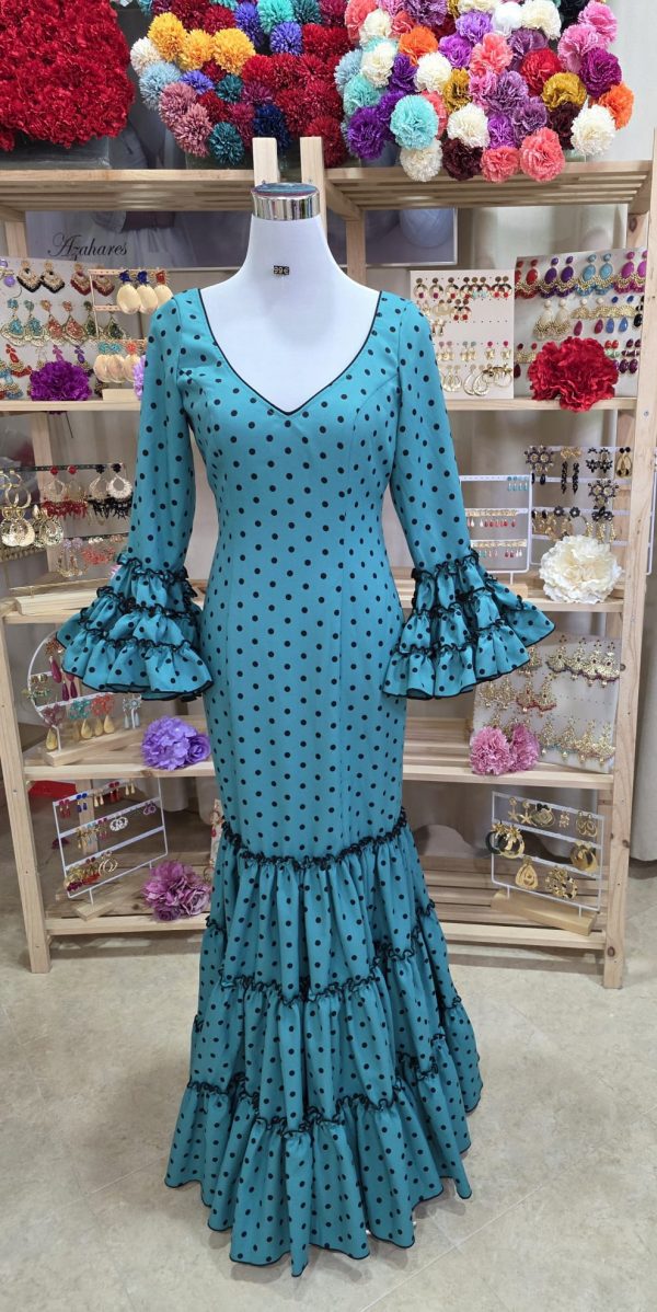 Vestido Aguamarina con lunar negro