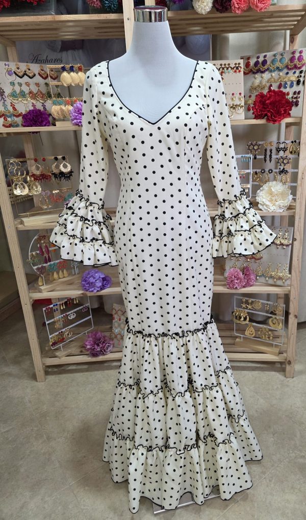 Vestido Sevilla Beige con Lunares Negros