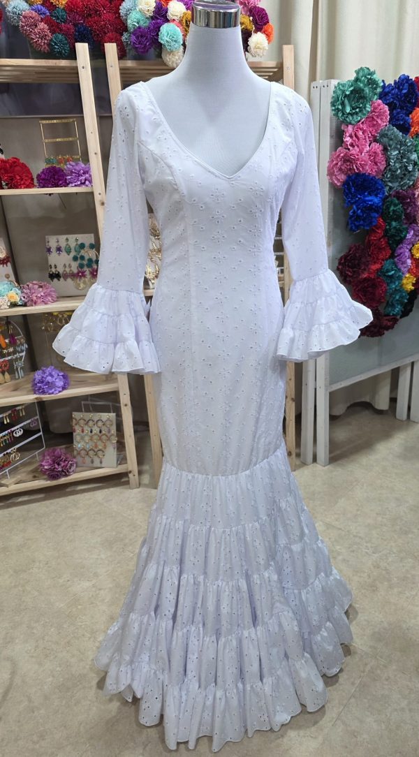 Traje de Flamenca Sevilla blanco perforado