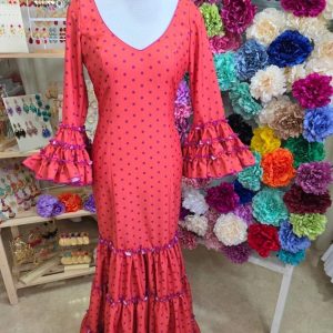 Vestido Sevilla coral con lunares buganvilla