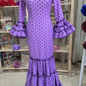 Traje de Flamenca Sevilla malva lunar negro