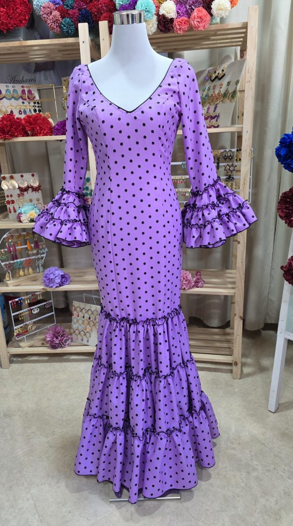 Traje de Flamenca Sevilla malva lunar negro