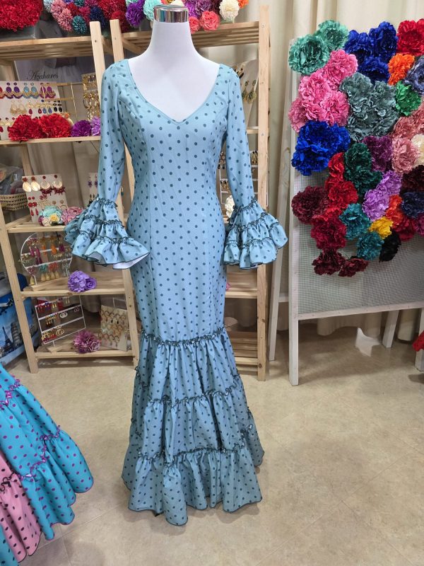 Traje de Flamenca Sevilla verde empolvado