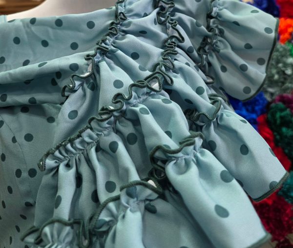 Traje de Flamenca Sevilla verde empolvado fleco