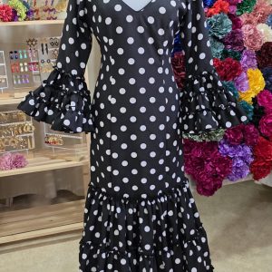 Vestido Sevilla negro lunar mediano blanco