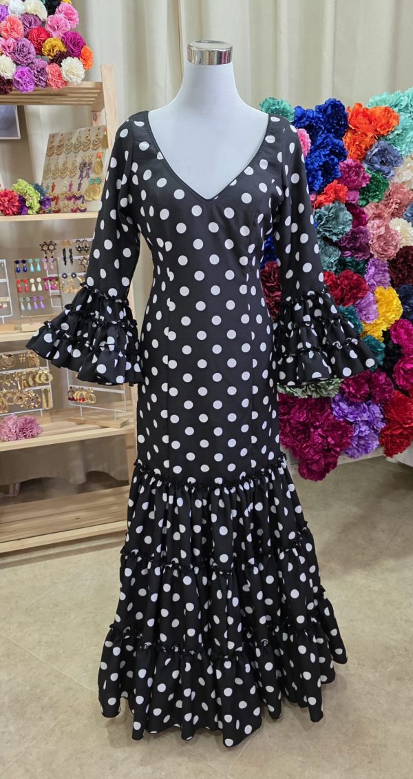 Vestido Sevilla negro lunar mediano blanco
