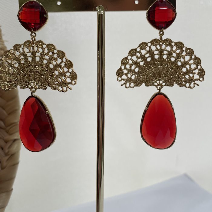 Pendiente abanico perla rojo