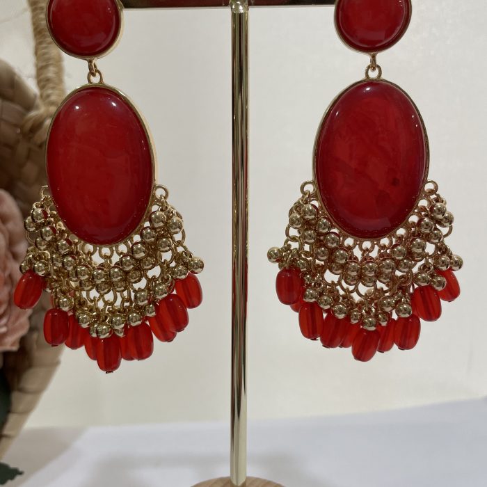 Pendiente doble fleco rojo