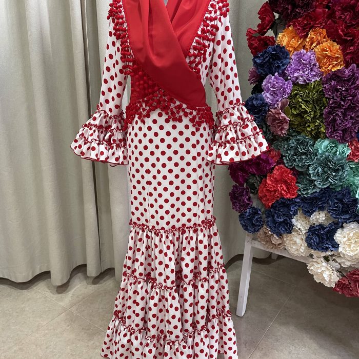 Sevilla blanco lunar medio rojo bielástica